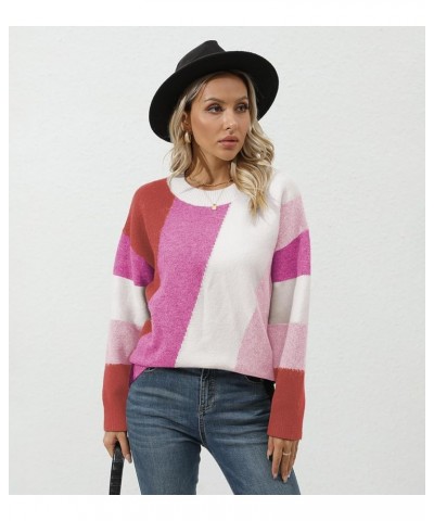 Women's Casual Long Sleeve Color Block/Solid Crewneck Knit Sweaters Cute Relax Fit Multicolor5 $19.94 Sweaters