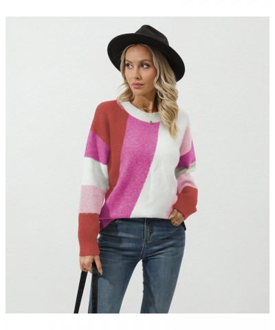 Women's Casual Long Sleeve Color Block/Solid Crewneck Knit Sweaters Cute Relax Fit Multicolor5 $19.94 Sweaters