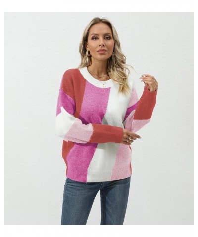 Women's Casual Long Sleeve Color Block/Solid Crewneck Knit Sweaters Cute Relax Fit Multicolor5 $19.94 Sweaters