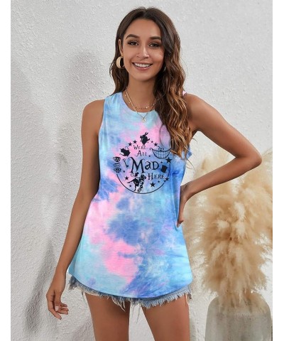 Alice in Wonderland Tank Tops for Women Summer Vacation Shirts We're All Mad Here Graphic Print Sleeveless Tees Tie Dye Pink ...