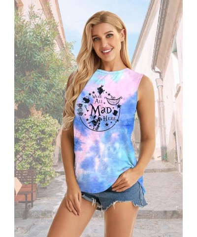 Alice in Wonderland Tank Tops for Women Summer Vacation Shirts We're All Mad Here Graphic Print Sleeveless Tees Tie Dye Pink ...