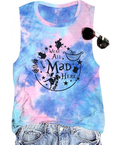 Alice in Wonderland Tank Tops for Women Summer Vacation Shirts We're All Mad Here Graphic Print Sleeveless Tees Tie Dye Pink ...