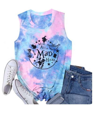 Alice in Wonderland Tank Tops for Women Summer Vacation Shirts We're All Mad Here Graphic Print Sleeveless Tees Tie Dye Pink ...