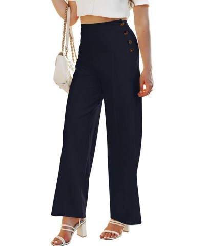 High Waisted Wide Leg Pants for Women Office Work Teachers Pants with Side Buttons Navy Blue $20.99 Pants