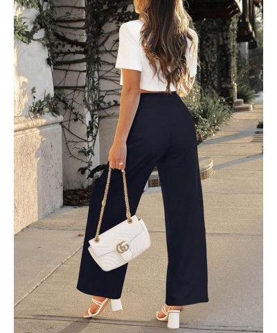 High Waisted Wide Leg Pants for Women Office Work Teachers Pants with Side Buttons Navy Blue $20.99 Pants