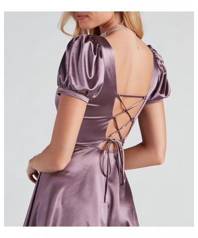 Satin Homecoming Dresses for Teens 2023 Puffy Sleeve Square Neck A-Line Prom Dress Short for Women Plum $25.51 Dresses