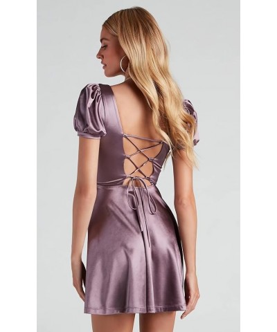 Satin Homecoming Dresses for Teens 2023 Puffy Sleeve Square Neck A-Line Prom Dress Short for Women Plum $25.51 Dresses