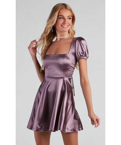 Satin Homecoming Dresses for Teens 2023 Puffy Sleeve Square Neck A-Line Prom Dress Short for Women Plum $25.51 Dresses