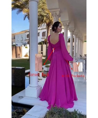 Long Sleeve Bridesmaid Dress for Women A-Line Chiffon Square Neck Formal Party Gown with Pockets White $23.65 Dresses