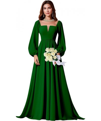 Long Sleeve Bridesmaid Dress for Women A-Line Chiffon Square Neck Formal Party Gown with Pockets White $23.65 Dresses