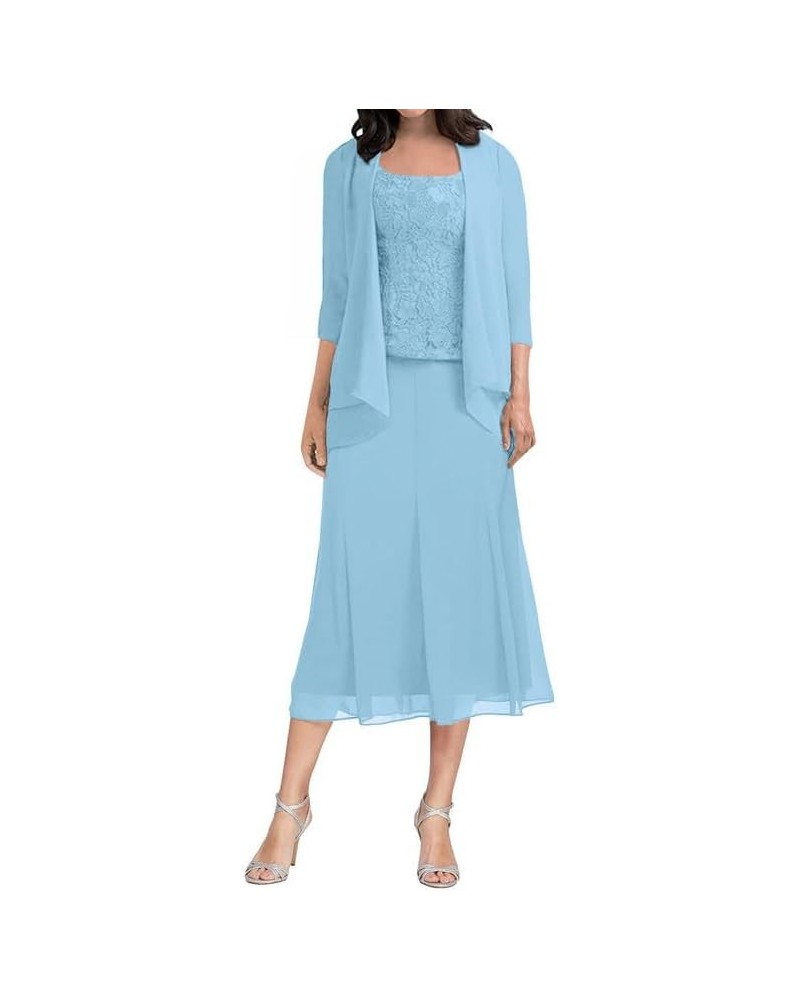 Mother of The Bride Dresses with Jacket Mother of The Groom Dresses Lace Wedding Guest Dresses for Women Light Blue $34.50 Dr...