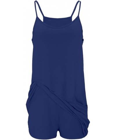 Summer Rompers For Women Casual Dressy Sleeveless Spaghetti Strap Shorts Jumpsuit Overalls Outfits With Pockets D-dark Blue $...