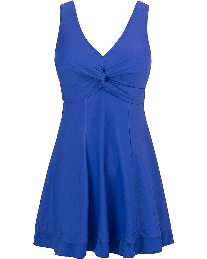 Women's Plus Size Swim Dress Modest Swimsuit Vintage Peacock One Piece Swimwear Sapphire Blue $25.95 Swimsuits