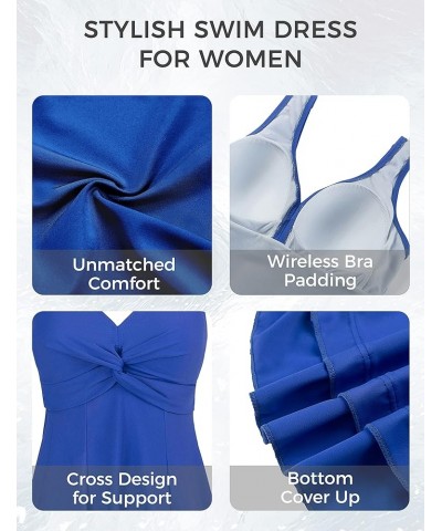 Women's Plus Size Swim Dress Modest Swimsuit Vintage Peacock One Piece Swimwear Sapphire Blue $25.95 Swimsuits