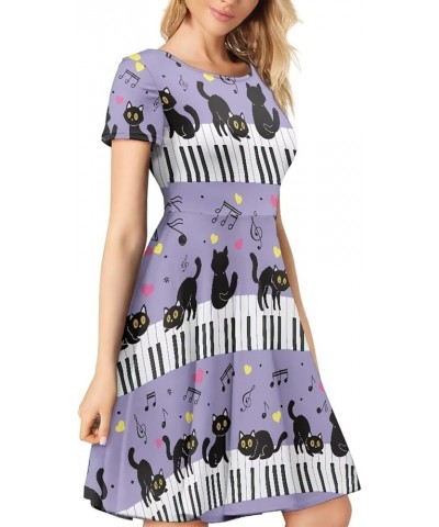 Sunflower Dress for Women Floral Summer Dresses Short Sleeve Casual Sundresses Midi Dresses Music Piano Black Cats Purple $13...