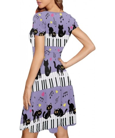 Sunflower Dress for Women Floral Summer Dresses Short Sleeve Casual Sundresses Midi Dresses Music Piano Black Cats Purple $13...