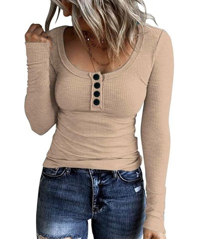 Womens Lightweight Color Block Shirts Long Sleeve Pullover Tunics Tops(S-2XL) B02-khaki $10.99 Tops