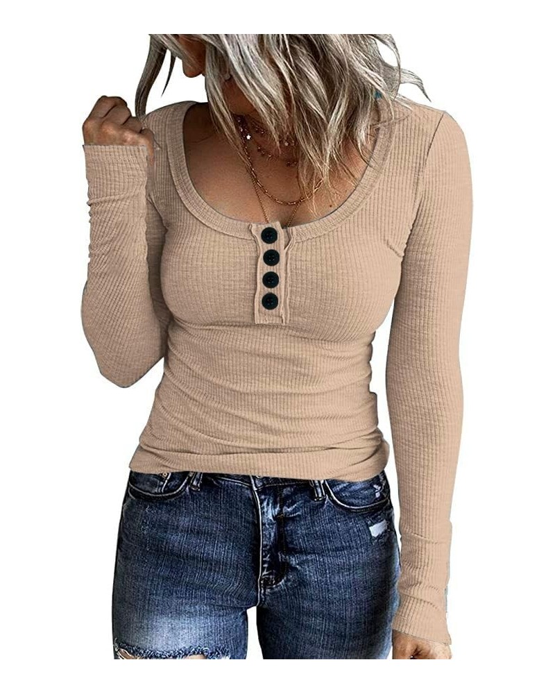 Womens Lightweight Color Block Shirts Long Sleeve Pullover Tunics Tops(S-2XL) B02-khaki $10.99 Tops