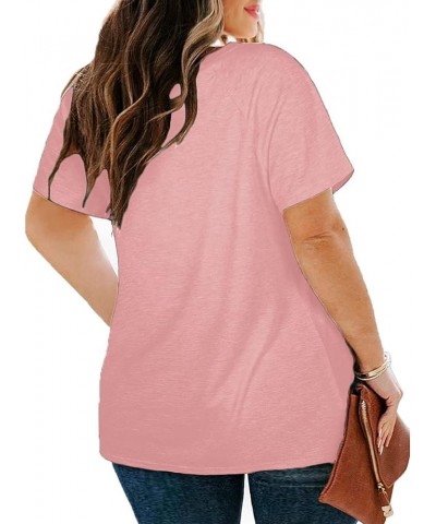 Plus-Size Tops for Women Short Sleeve T Shirts Lace V Neck Tops XL-5XL Pink $15.33 T-Shirts