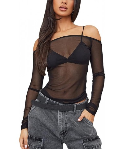 Off Shoulder Top for Women Long Sleeve Blouse Y2K Tops Bow Tie Pleats Cropped Shirt Streetwear C Black $7.50 Blouses