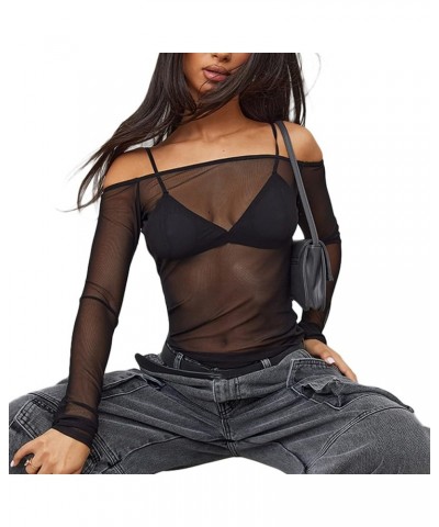 Off Shoulder Top for Women Long Sleeve Blouse Y2K Tops Bow Tie Pleats Cropped Shirt Streetwear C Black $7.50 Blouses