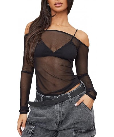 Off Shoulder Top for Women Long Sleeve Blouse Y2K Tops Bow Tie Pleats Cropped Shirt Streetwear C Black $7.50 Blouses