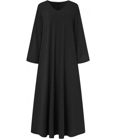 Womens Basic Maxi Long Dresses Oversized Dresses for Women Long Sleeve V Neck Vacation Fall Winter Dresses 2024 P-86 Black $9...