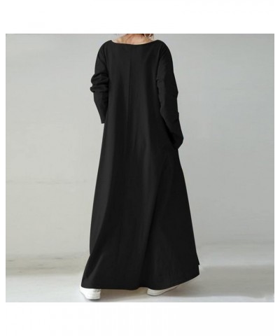 Womens Basic Maxi Long Dresses Oversized Dresses for Women Long Sleeve V Neck Vacation Fall Winter Dresses 2024 P-86 Black $9...