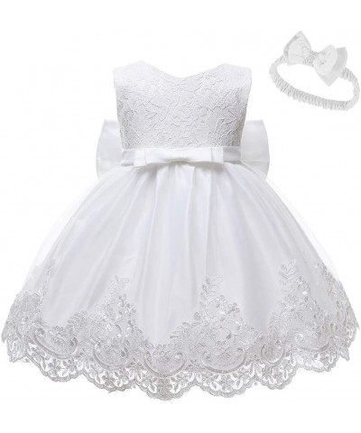 Princess Dresses for Girls Lace Embroidered Dress Bow Wedding Dress with Hair Band White $10.55 Dresses