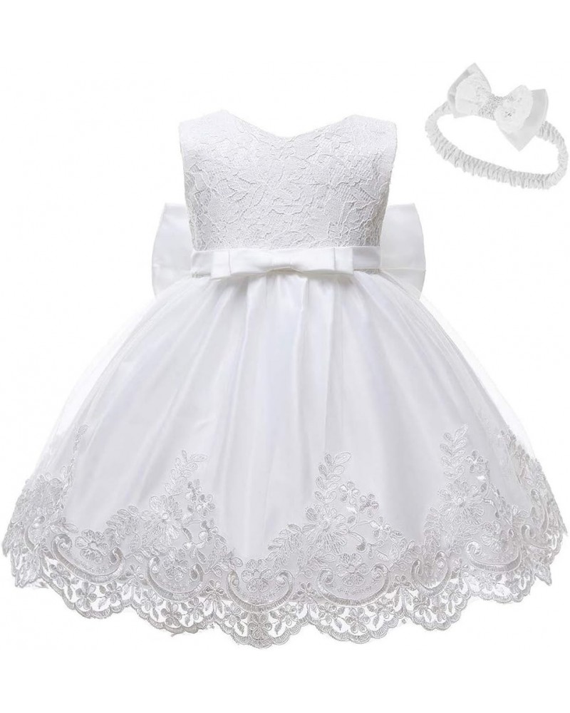 Princess Dresses for Girls Lace Embroidered Dress Bow Wedding Dress with Hair Band White $10.55 Dresses