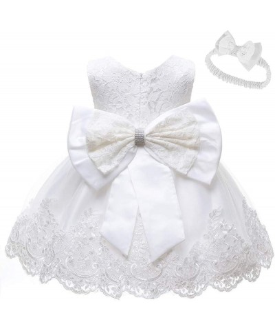 Princess Dresses for Girls Lace Embroidered Dress Bow Wedding Dress with Hair Band White $10.55 Dresses