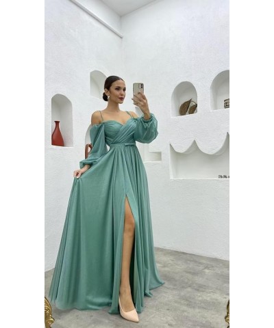 Long Sleeves Bridesmaid Dresses with Pockets for Wedding Chiffon Ruched Maxi Evening Party Dresses for Women Stormy Blue $27....