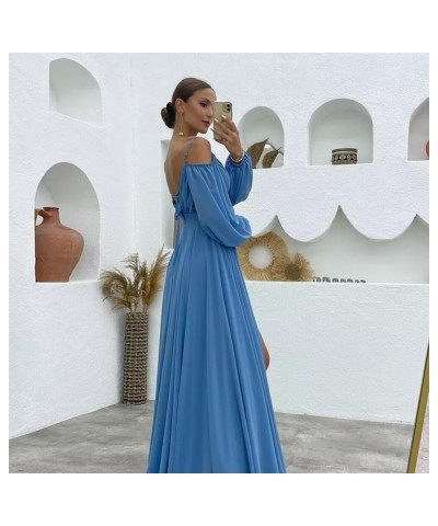 Long Sleeves Bridesmaid Dresses with Pockets for Wedding Chiffon Ruched Maxi Evening Party Dresses for Women Stormy Blue $27....