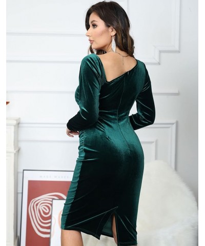 Womens One Off Shoulder Midi Dress Long Sleeve Velvet Sexy Bodycon Party Pencil Dress Y Green $22.54 Dresses