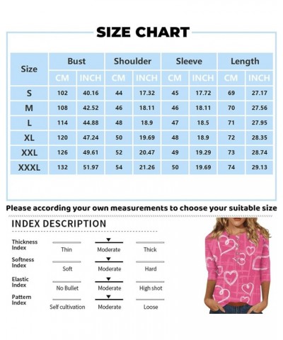 Spring Tops for Women 2024 Valentines Tops Fashion Casual 3/4 Sleeve Printed Round Neck Button Top Valentine Tops 3-watermelo...