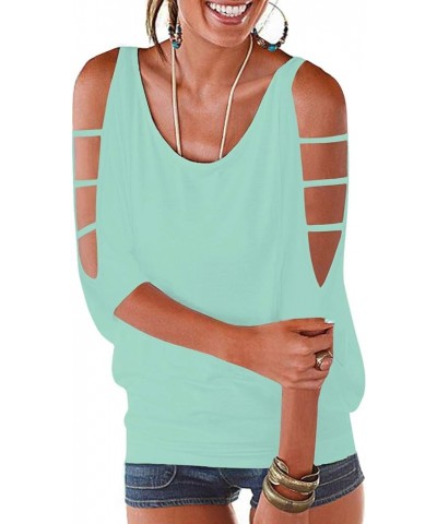 Womens Summer Cold Shoulder Tops 3/4 Sleeve T Shirts Pullover Casual Dolman Blouses 0 Light Green $15.65 Blouses