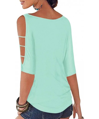 Womens Summer Cold Shoulder Tops 3/4 Sleeve T Shirts Pullover Casual Dolman Blouses 0 Light Green $15.65 Blouses