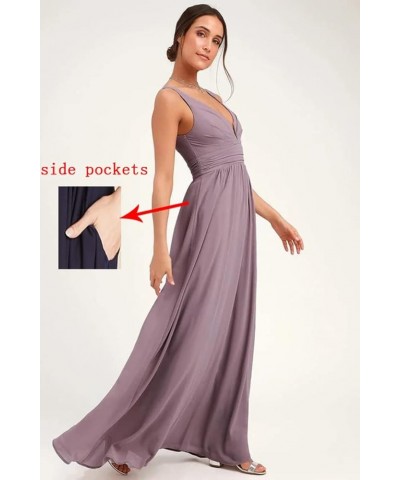 Women's Deep V Neck Bridesmaid Dresses with Slit 2023 Chiffon Pleats A Line Formal Party Dresses with Pockets YJ120 Lilac $27...