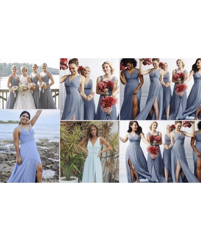 Women's Deep V Neck Bridesmaid Dresses with Slit 2023 Chiffon Pleats A Line Formal Party Dresses with Pockets YJ120 Lilac $27...