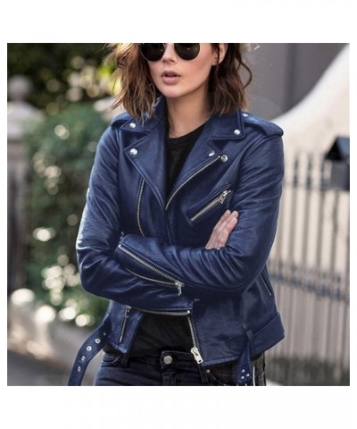 Leather Jacket Women Vintage Long Sleeve Zip Up Motorcycle Jacket Cropped Lapel Slim Coats Fall Fashion Outfits 2023 02♛blue ...