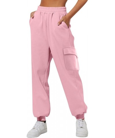 Women's Cargo Sweatpants Plus Size Solid Color High Waisted Loose Comfortable Jogging Pants with Pockets Athletic Pink-b $3.8...