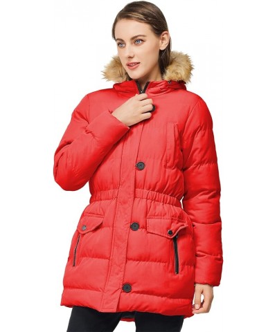 Women's Winter Long Puffer Jackets Warm Parka Coats Waterproof with Hood Red $12.90 Jackets