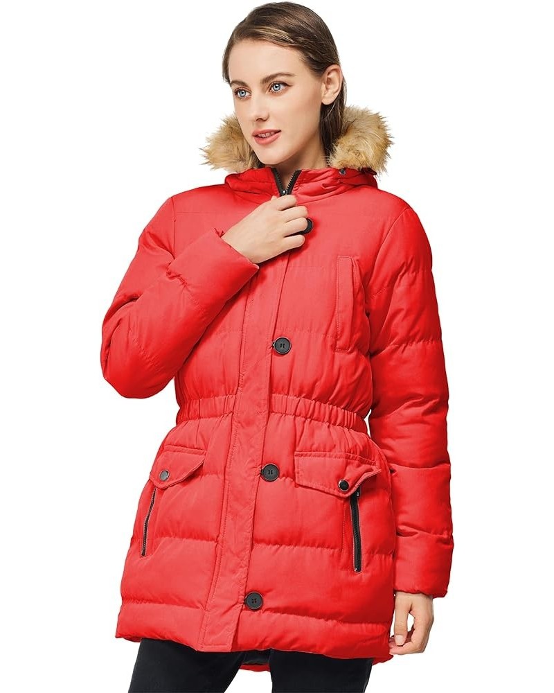 Women's Winter Long Puffer Jackets Warm Parka Coats Waterproof with Hood Red $12.90 Jackets