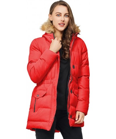 Women's Winter Long Puffer Jackets Warm Parka Coats Waterproof with Hood Red $12.90 Jackets