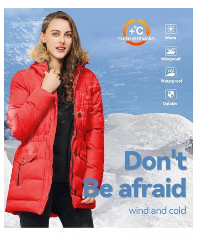 Women's Winter Long Puffer Jackets Warm Parka Coats Waterproof with Hood Red $12.90 Jackets