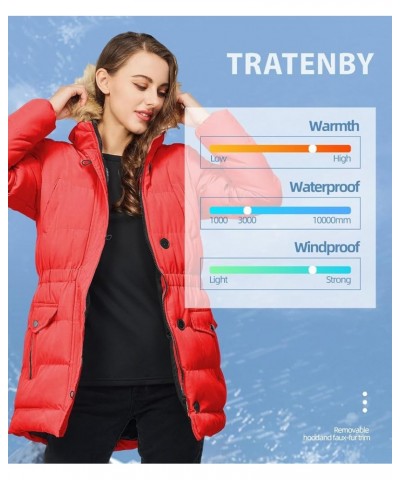 Women's Winter Long Puffer Jackets Warm Parka Coats Waterproof with Hood Red $12.90 Jackets