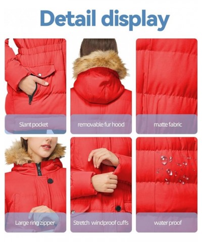 Women's Winter Long Puffer Jackets Warm Parka Coats Waterproof with Hood Red $12.90 Jackets