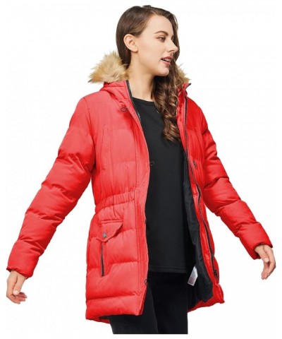 Women's Winter Long Puffer Jackets Warm Parka Coats Waterproof with Hood Red $12.90 Jackets