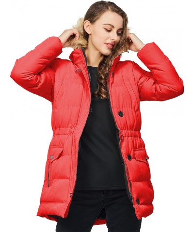 Women's Winter Long Puffer Jackets Warm Parka Coats Waterproof with Hood Red $12.90 Jackets