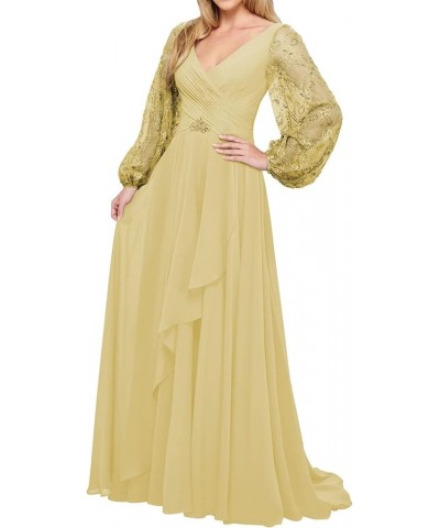 Mother of The Bride Dresses Chiffon Wedding Guest Dresses for Women Formal Evening Gowns Long Sleeve Gold $42.90 Dresses